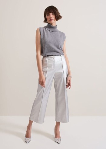 Phase Eight Kenzie Pu Crops Trousers Silver USA | 5641892-RX